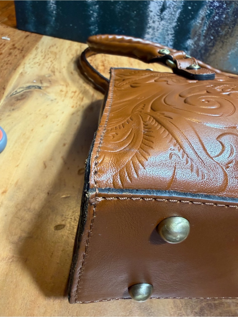 Patricia Nash Western 2010s Calvi Cognac Tooled Leather Satchel - Picture 13 of 14
